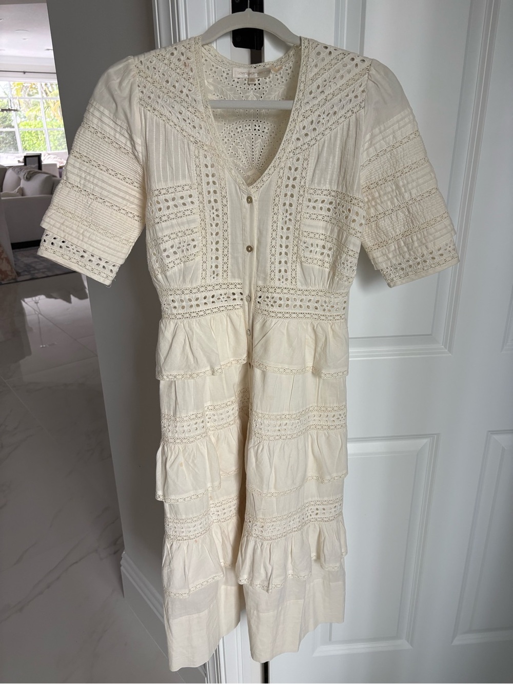 LoveShackFancy Cream Eyelet Embroidered Blouse